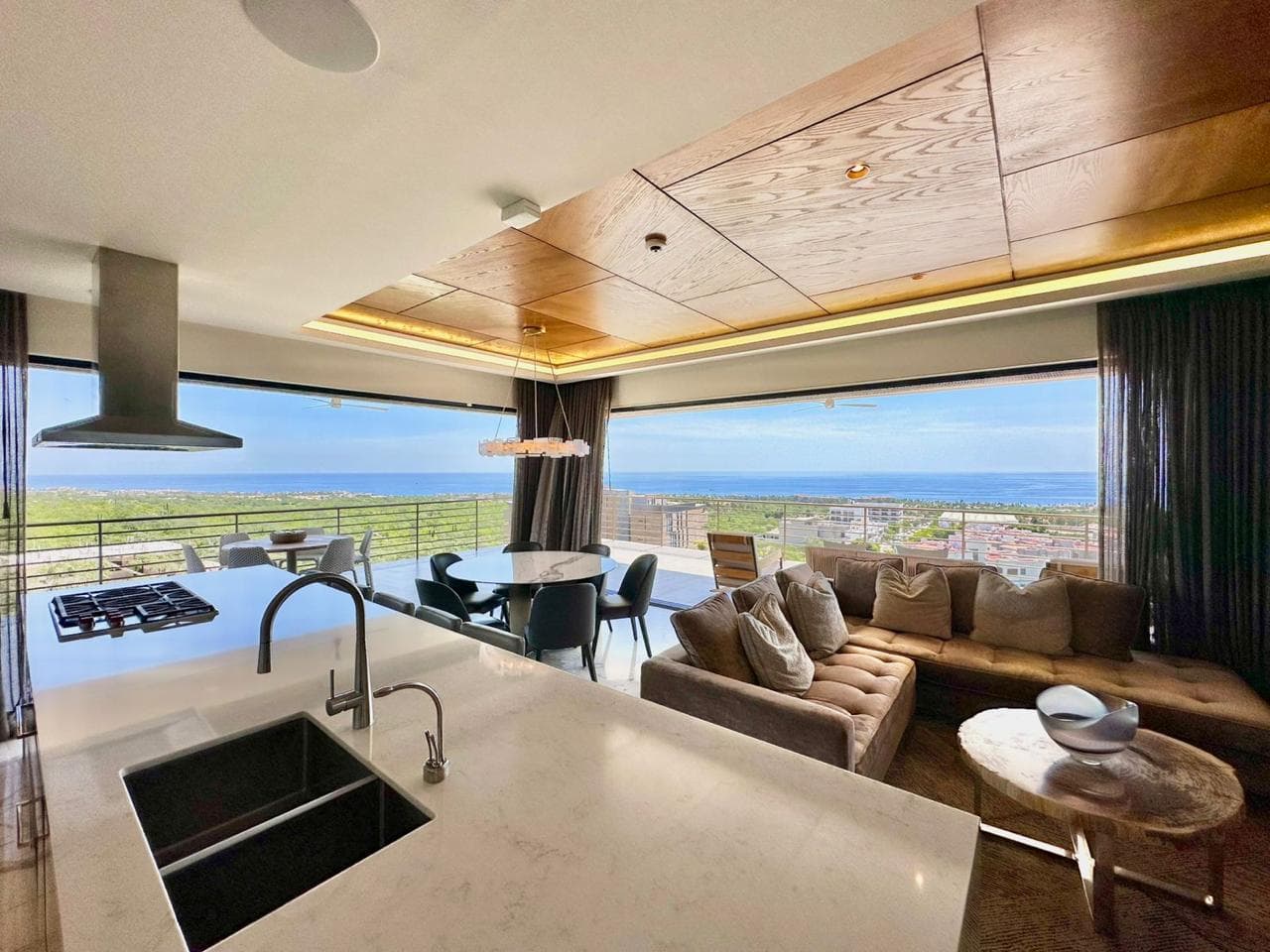 Kitchen with panoramic ocean view.