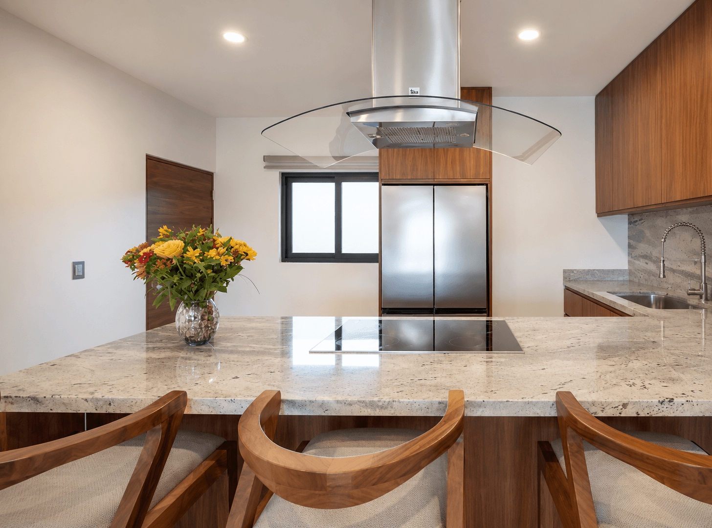 Kitchen island designed for everyday living with seating for four.